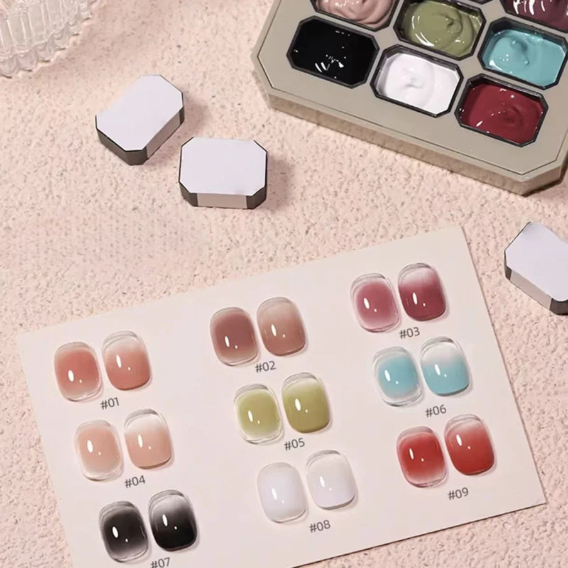 Palette de Gel UV Premium 9 Couleurs – Dégradés Haute Pigmentation pour une Manucure Française Professionnelle