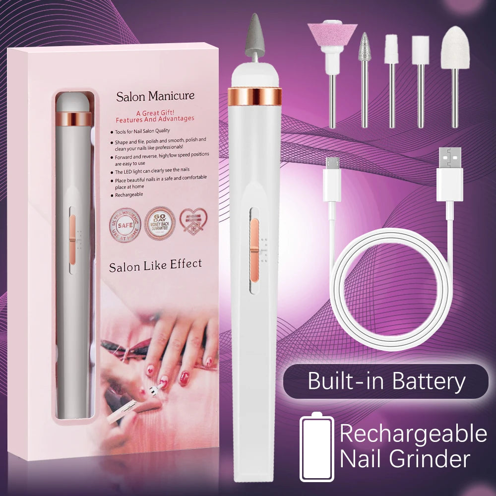 Set de Manucure et Pédicure Portable Électrique – 4 Vitesses Réglables, Kit de Soin des Ongles Rechargeable pour Exfolier et Polir les Ongles