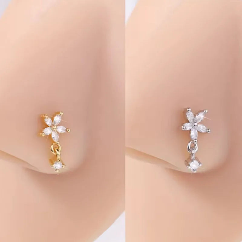 Piercing de Nez Fleur en Cristal – Élégance Florale Dorée